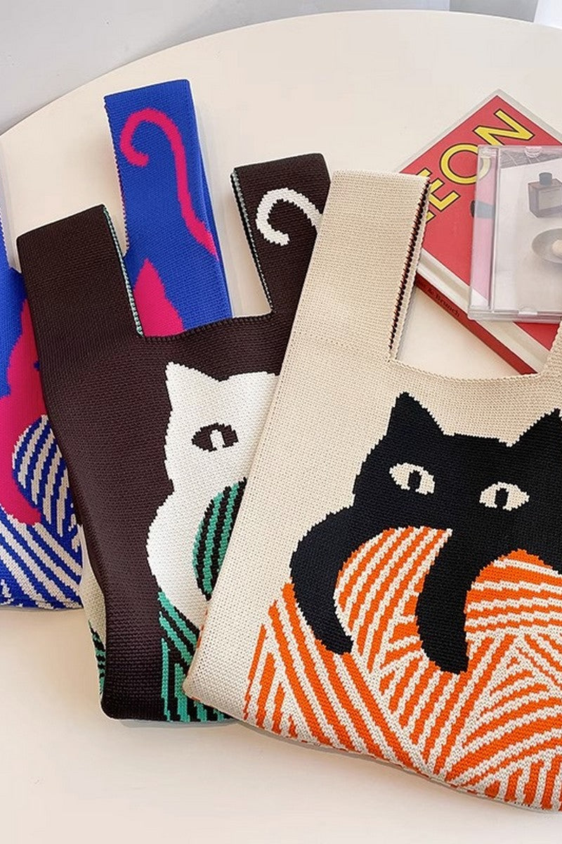 Retro Pattern Knit Storage Pouch - Wolvess