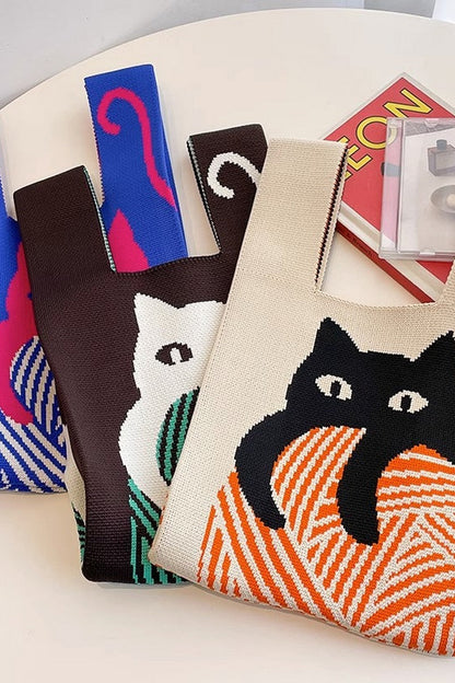 Retro Pattern Knit Storage Pouch - Wolvess