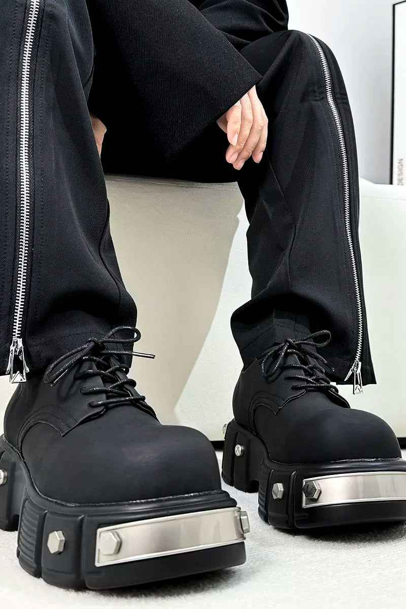 Black Metal Platform Derby Shoes