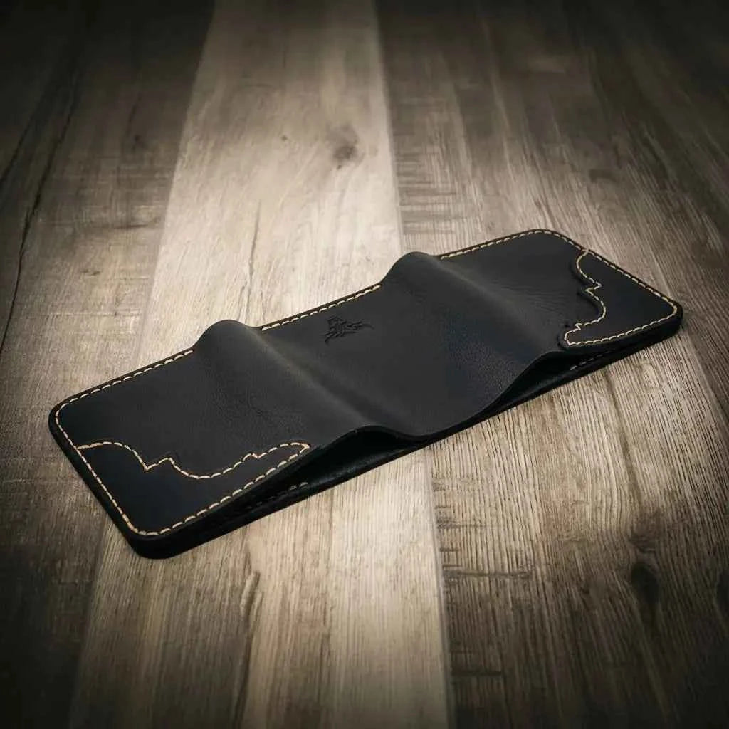 Western Trifold Wallet - Black Bull Sheath Leather
