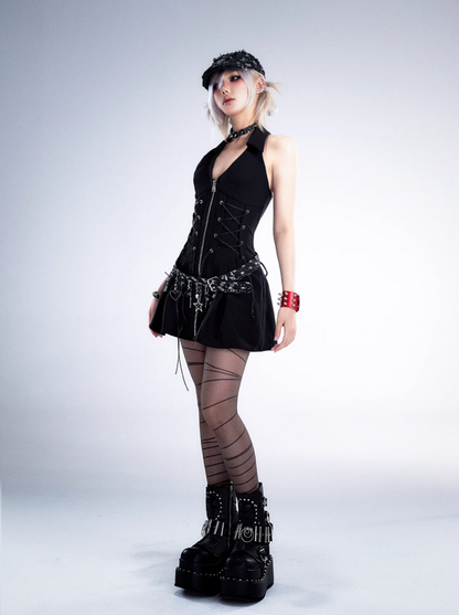 Frustration Garden Gothic Punk Charm Belt - Black Leather with Silver Charms and Studded Detail - Wolvess