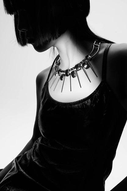 Double-Strand Metallic Spike Choker Necklace - Wolvess