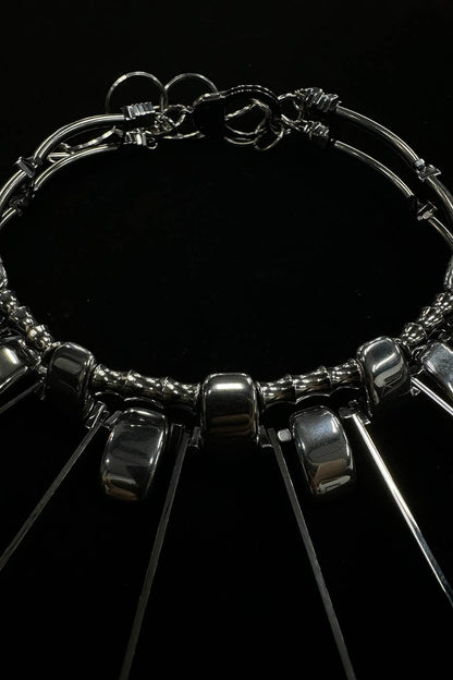 Double-Strand Metallic Spike Choker Necklace - Wolvess