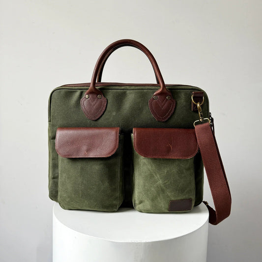 Laptop Bag, Maxwell Waxed Canvas Briefcase with Top Zipper MiamiLeathers.com