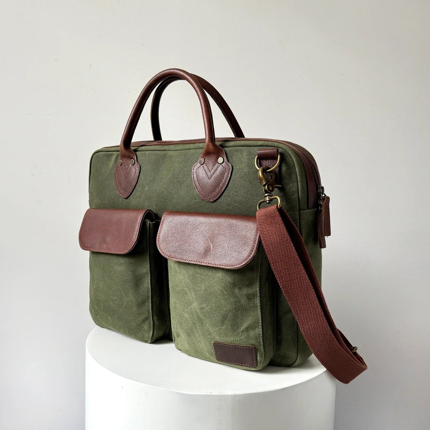 Laptop Bag, Maxwell Waxed Canvas Briefcase with Top Zipper MiamiLeathers.com