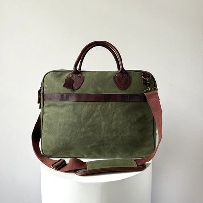 Laptop Bag, Maxwell Waxed Canvas Briefcase with Top Zipper MiamiLeathers.com