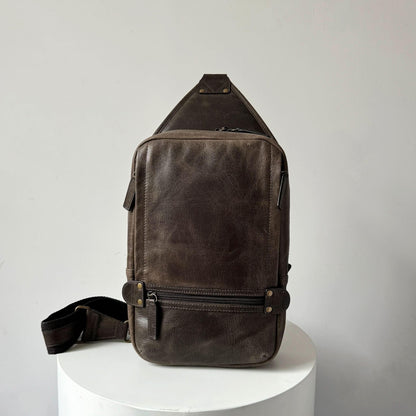 Full-Grain Crazy Horse Leather Sling Bag – Rugged Style, Two-Way Carry MiamiLeathers.com