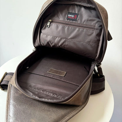 Full-Grain Crazy Horse Leather Sling Bag – Rugged Style, Two-Way Carry MiamiLeathers.com