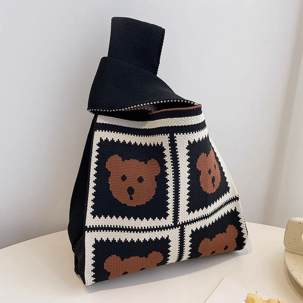 Retro Pattern Knit Storage Pouch - Wolvess