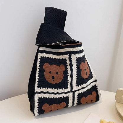 Retro Pattern Knit Storage Pouch - Wolvess