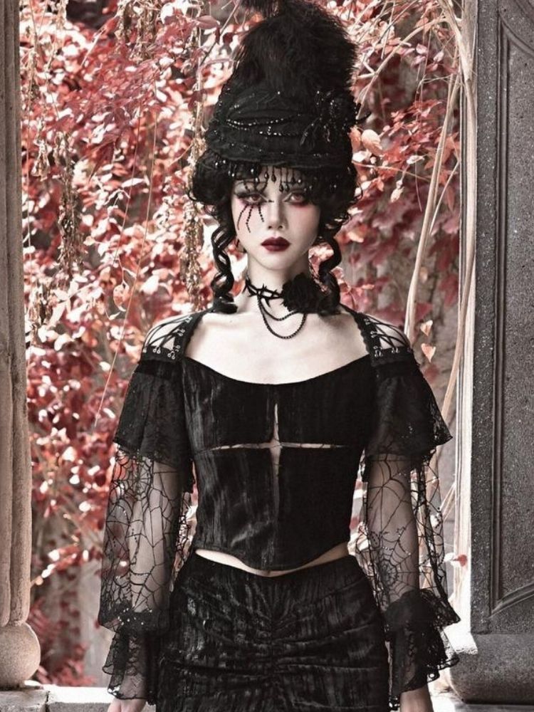 Spider Lace Halloween Flat Hat - Wolvess