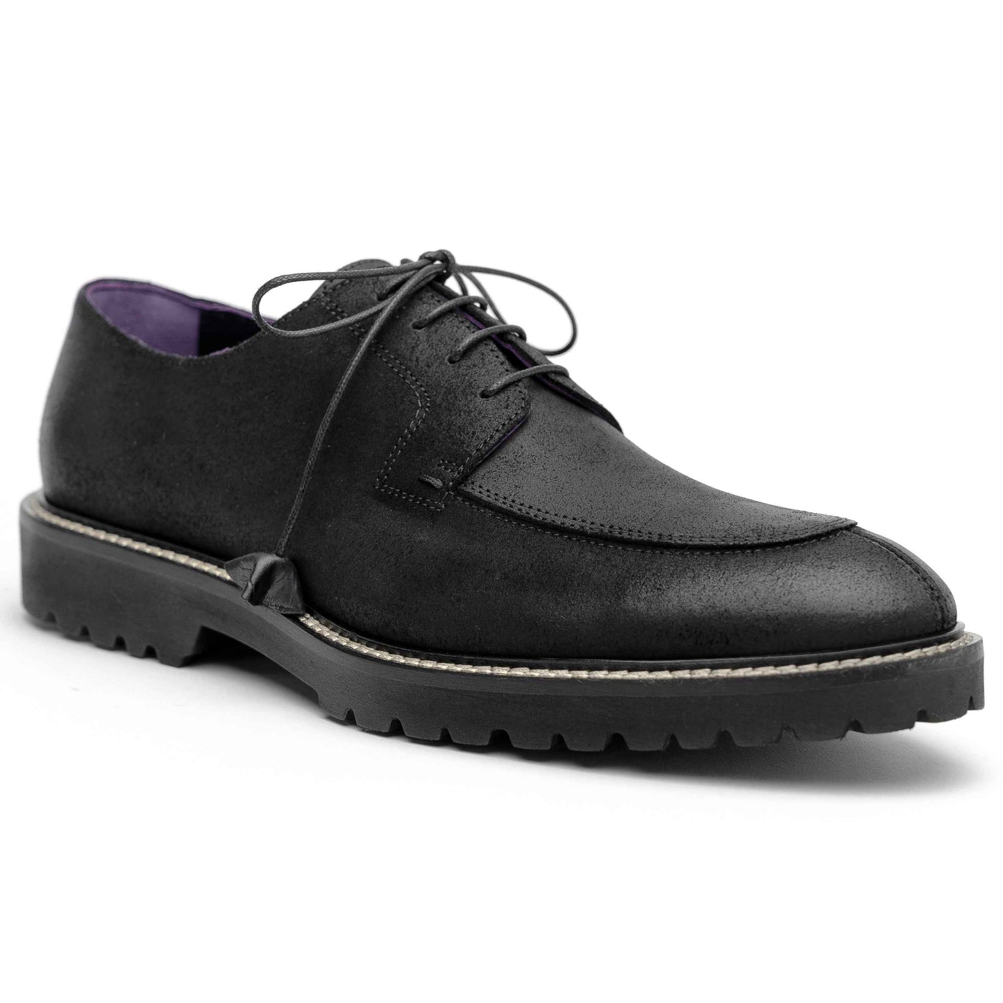 26-224-BLK CAMPO Sueded Goatskin Lace Up with Wax Finish, Black Zelli Italia