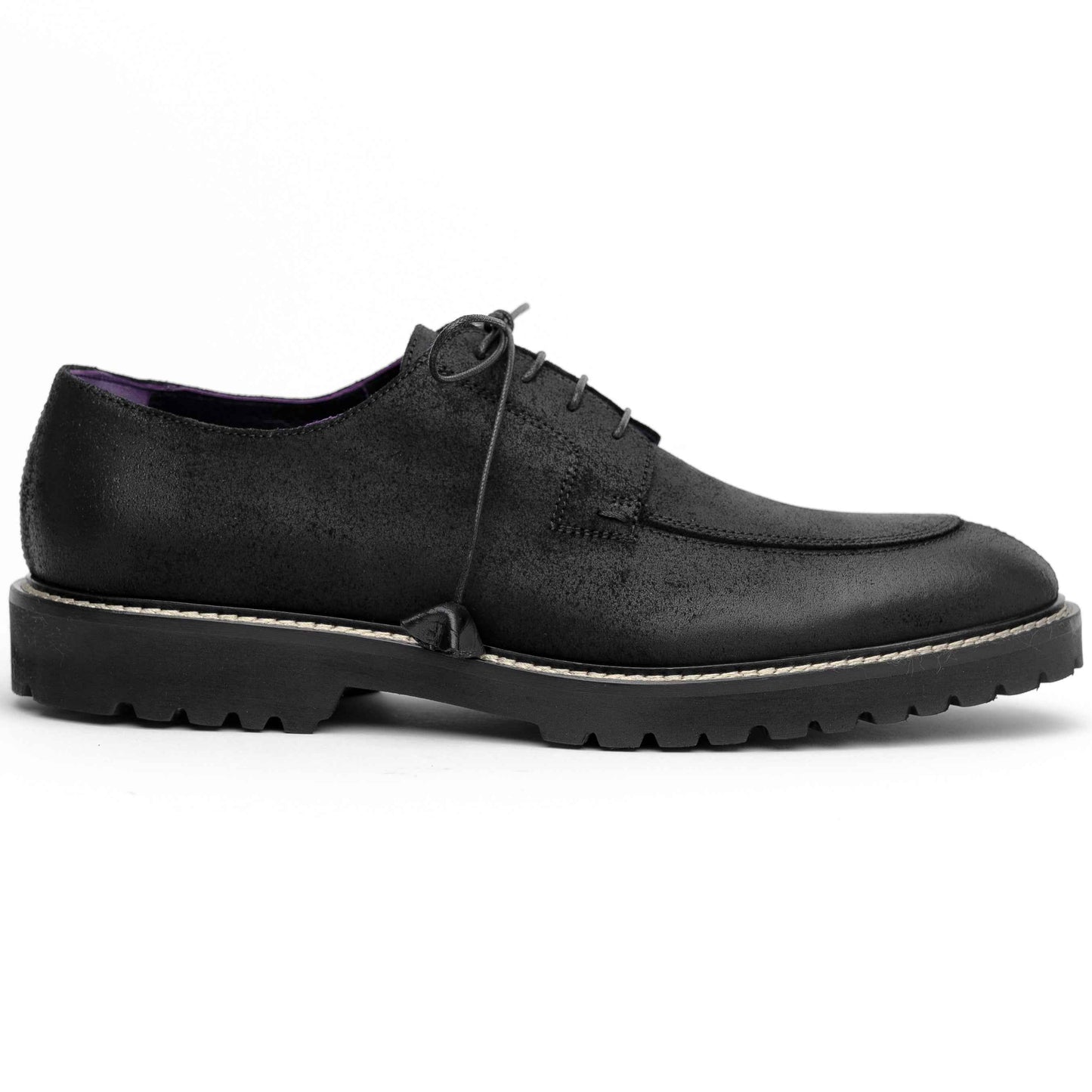 26-224-BLK CAMPO Sueded Goatskin Lace Up with Wax Finish, Black Zelli Italia