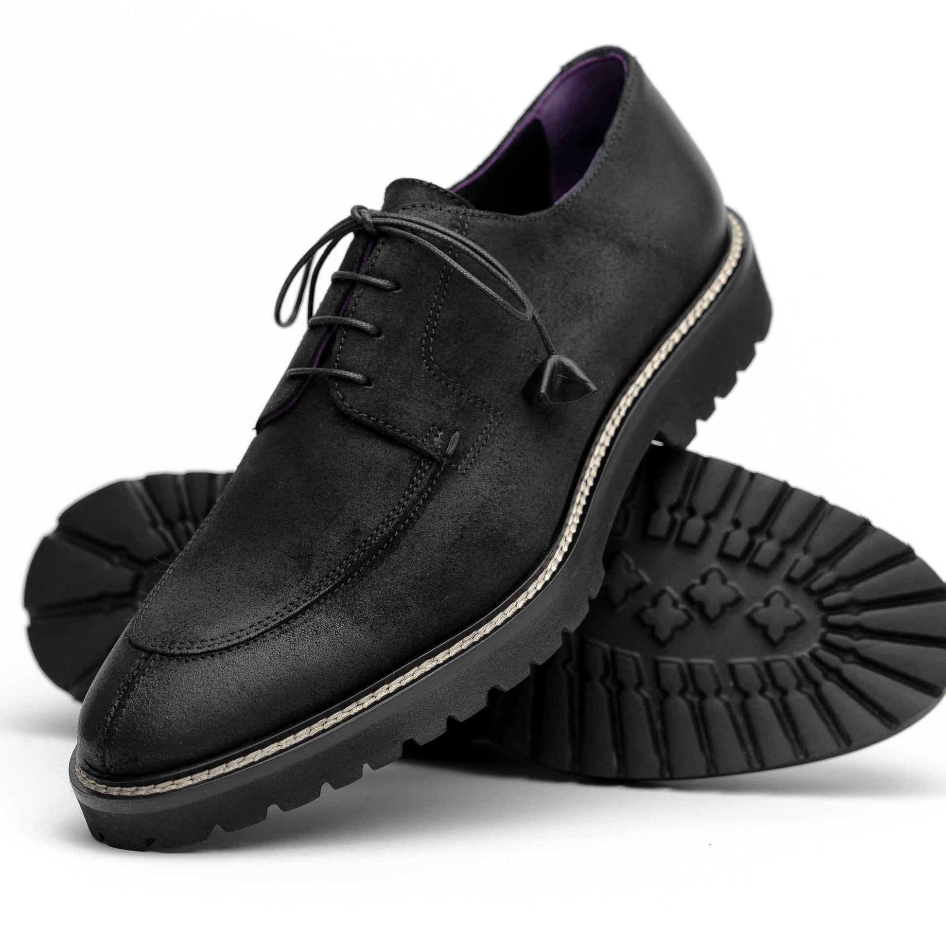 26-224-BLK CAMPO Sueded Goatskin Lace Up with Wax Finish, Black Zelli Italia