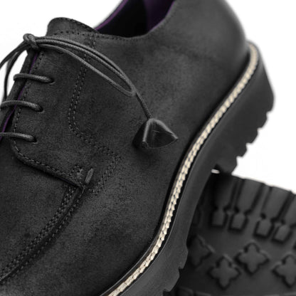 26-224-BLK CAMPO Sueded Goatskin Lace Up with Wax Finish, Black Zelli Italia