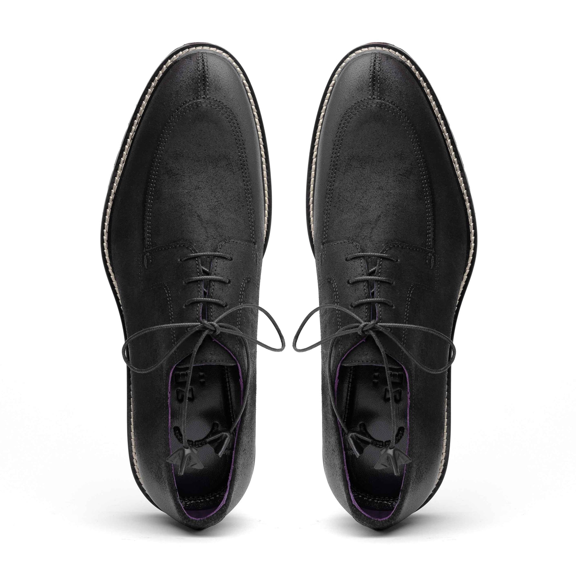 26-224-BLK CAMPO Sueded Goatskin Lace Up with Wax Finish, Black Zelli Italia