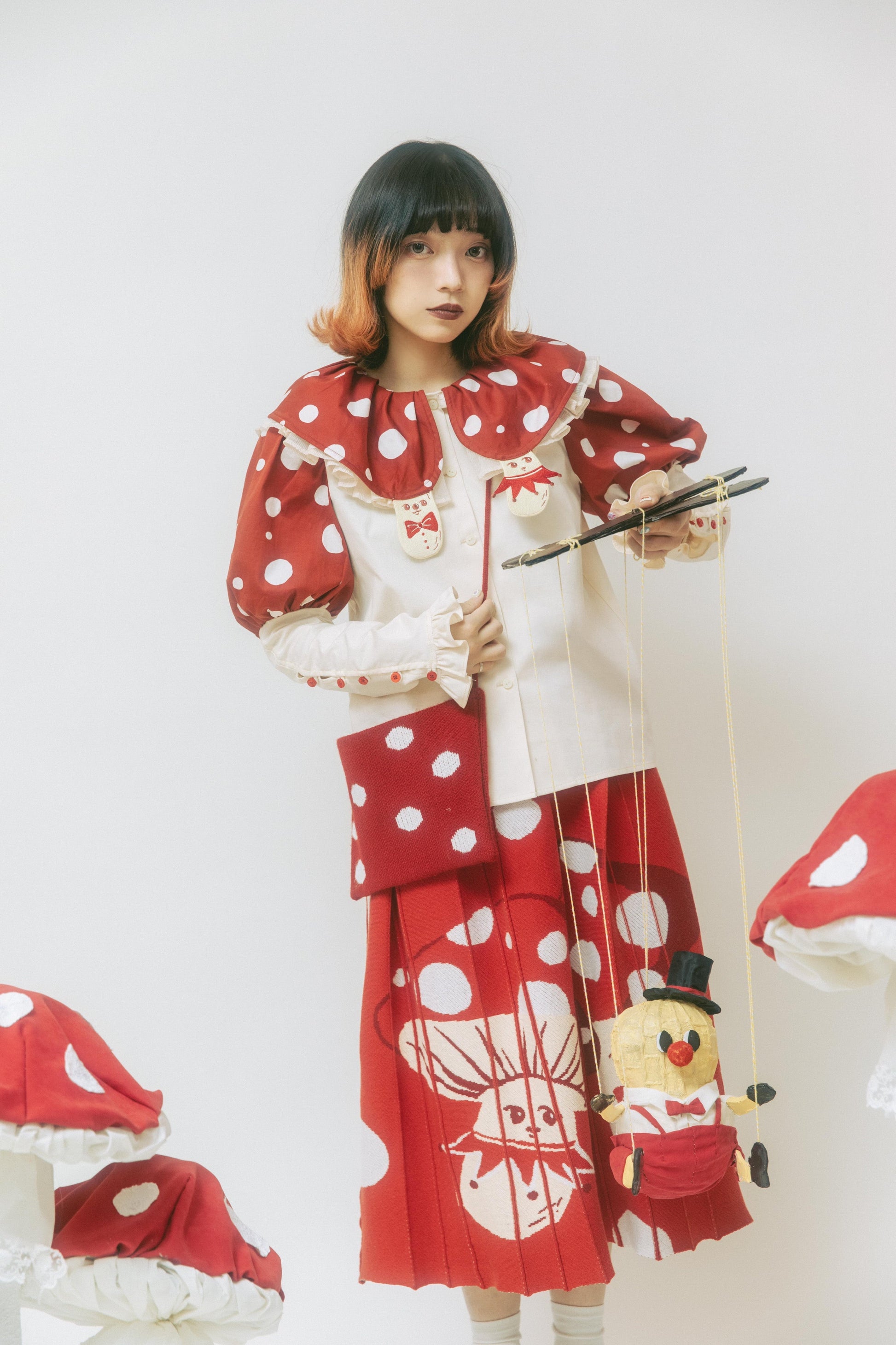 Red Polka Dot Pom Pom Hat - Wolvess