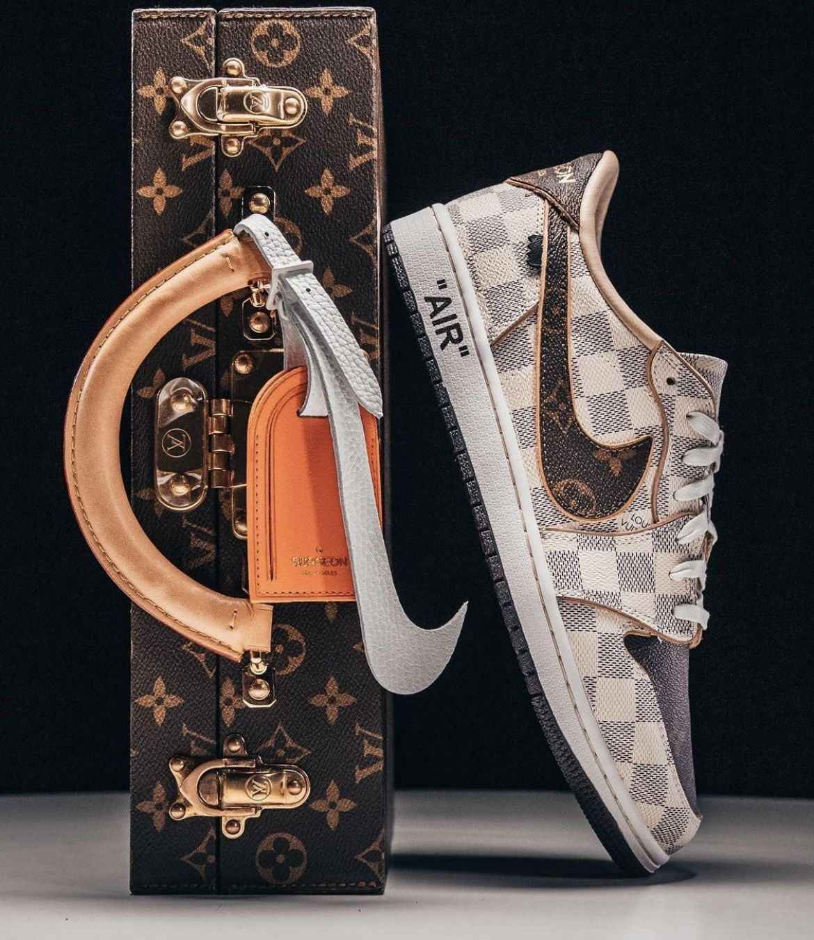 Custom Air Jordan 1 Low Damier Azur Brown LV Monogram Sneakers