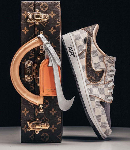 Custom Air Jordan 1 Low Damier Azur Brown LV Monogram Sneakers