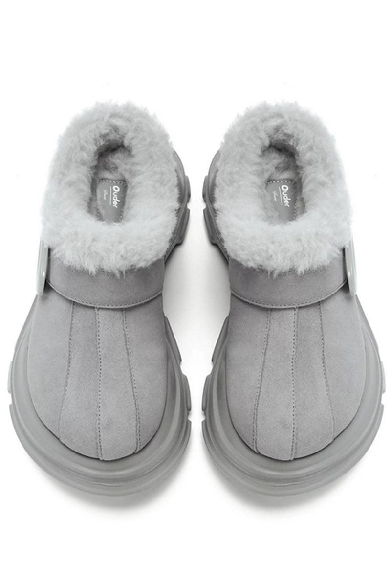 Grey Faux Fur Lined Platform Clog - Wolvess
