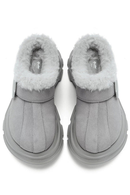 Grey Faux Fur Lined Platform Clog - Wolvess