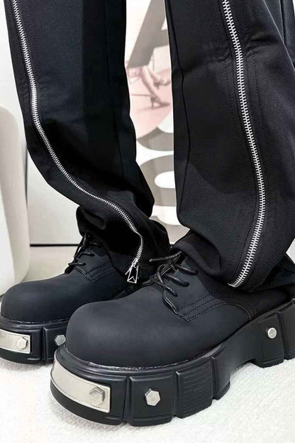Black Metal Platform Derby Shoes