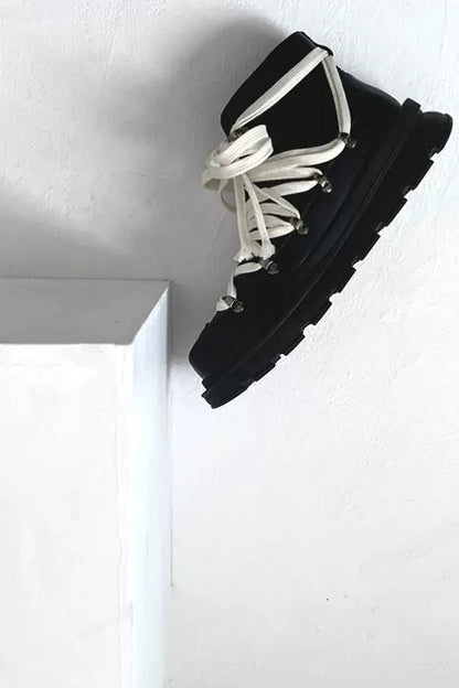 Fashion Black Platform Hiking Combat Boots - Wolvess