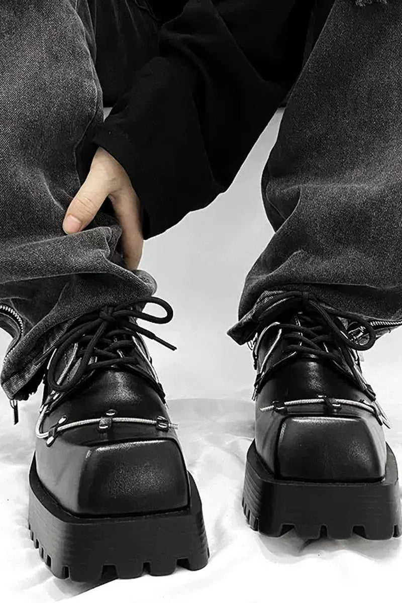 Black Studded Platform Chunky Derby Shoes - Wolvess