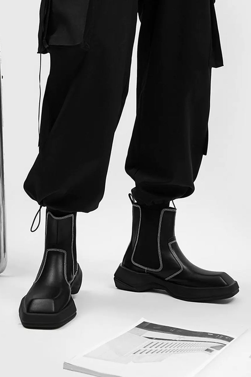 Contrast Stitch Platform Boots - Wolvess