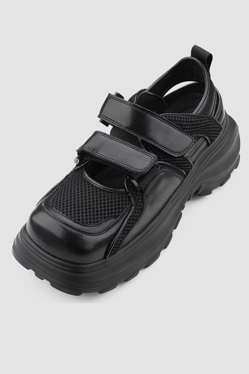 Black Platform Mesh Sneakers - Wolvess