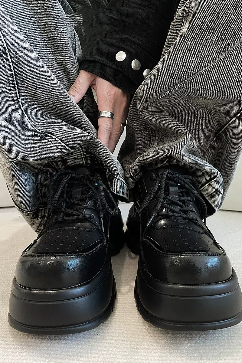 Black Chunky Platform Oxford Shoes - Wolvess