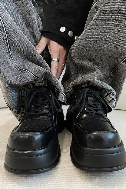 Black Chunky Platform Oxford Shoes - Wolvess