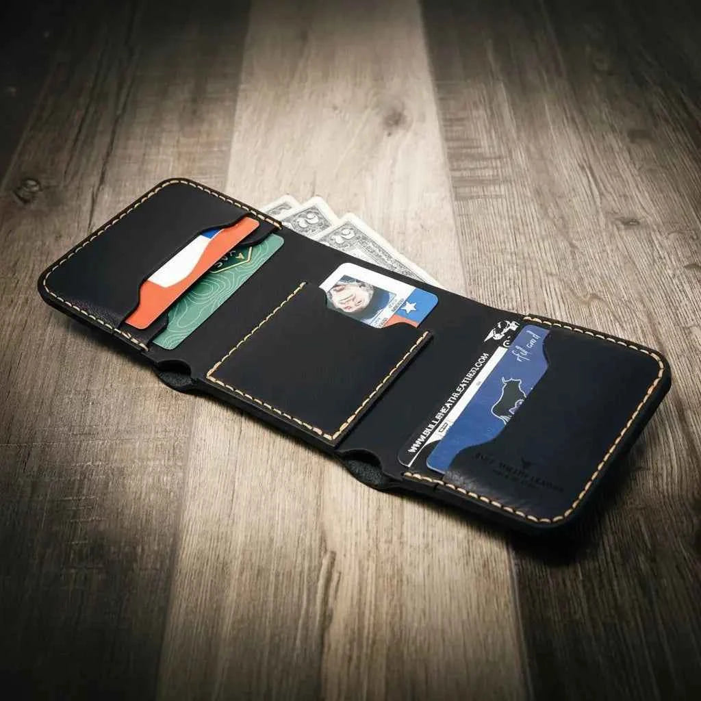 Western Trifold Wallet - Black Bull Sheath Leather