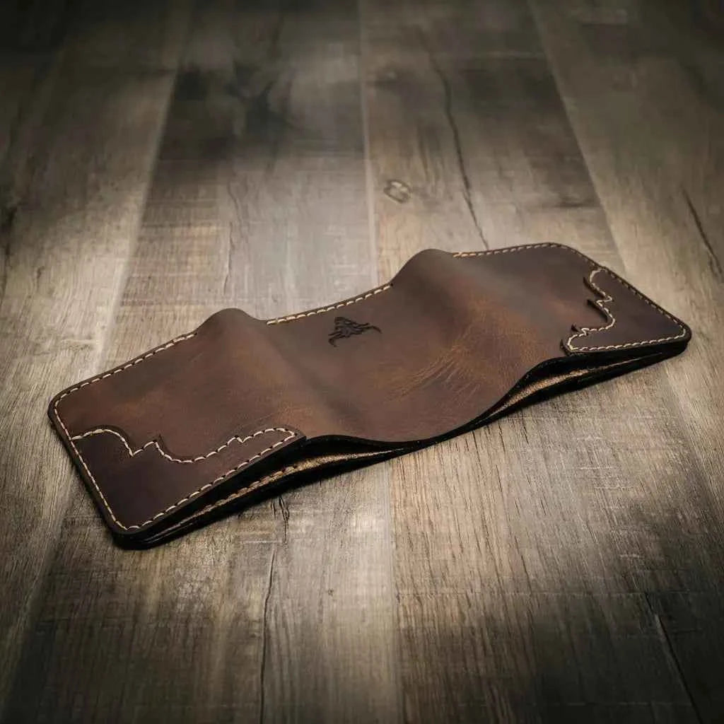Western Trifold Wallet - Walnut Brown Bull Sheath Leather