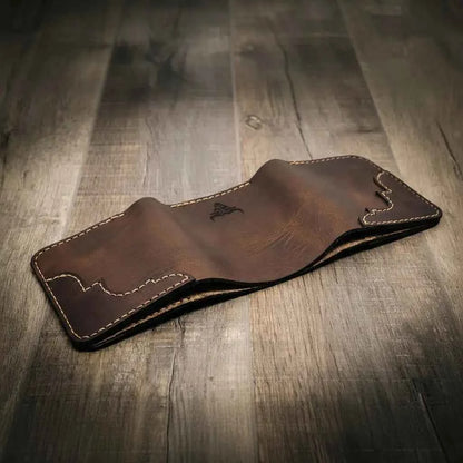 Western Trifold Wallet - Walnut Brown Bull Sheath Leather