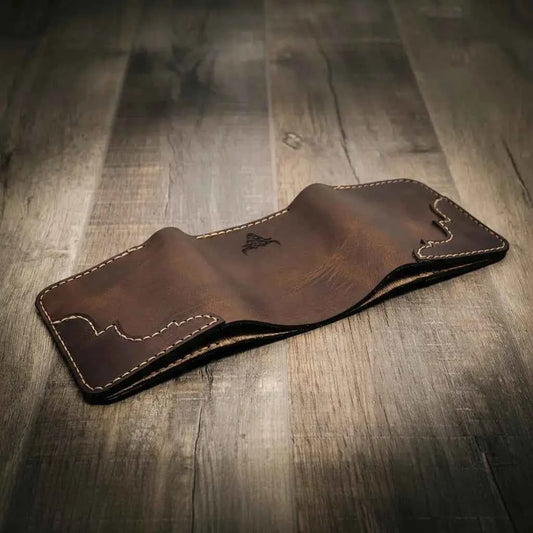 Western Trifold Wallet - Walnut Brown Bull Sheath Leather