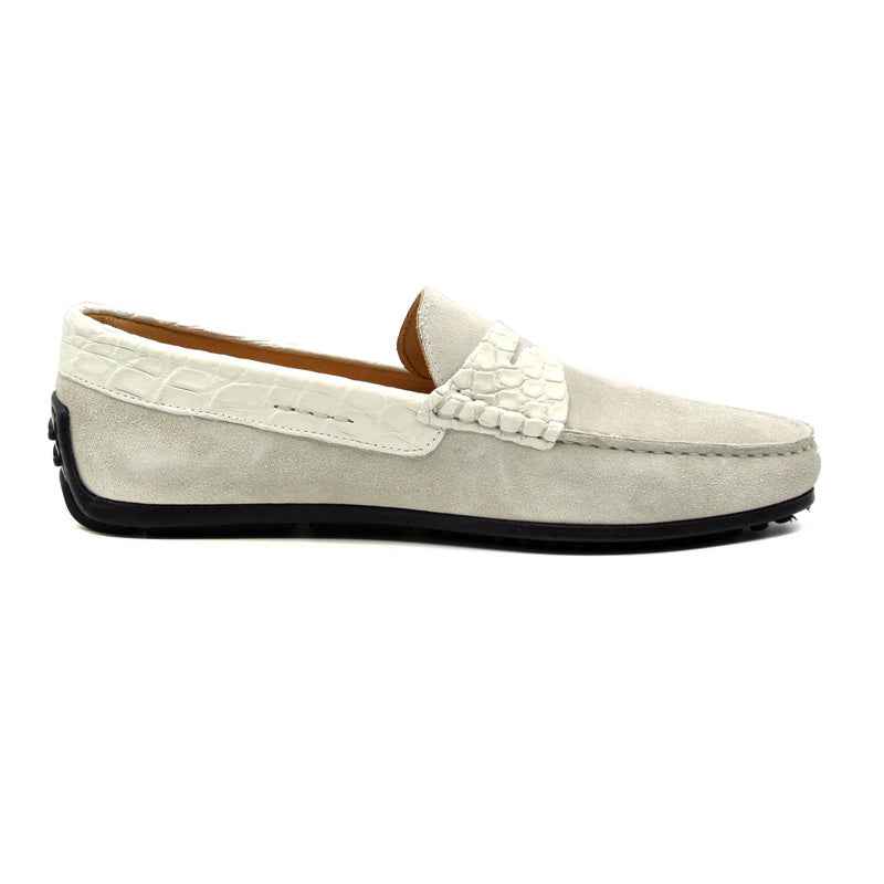 31-160-WHT MONZA Sueded Calfskin with Crocodile Driver, White Zelli Italia