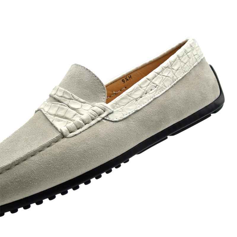31-160-WHT MONZA Sueded Calfskin with Crocodile Driver, White Zelli Italia