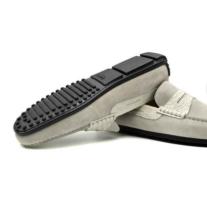 31-160-WHT MONZA Sueded Calfskin with Crocodile Driver, White Zelli Italia