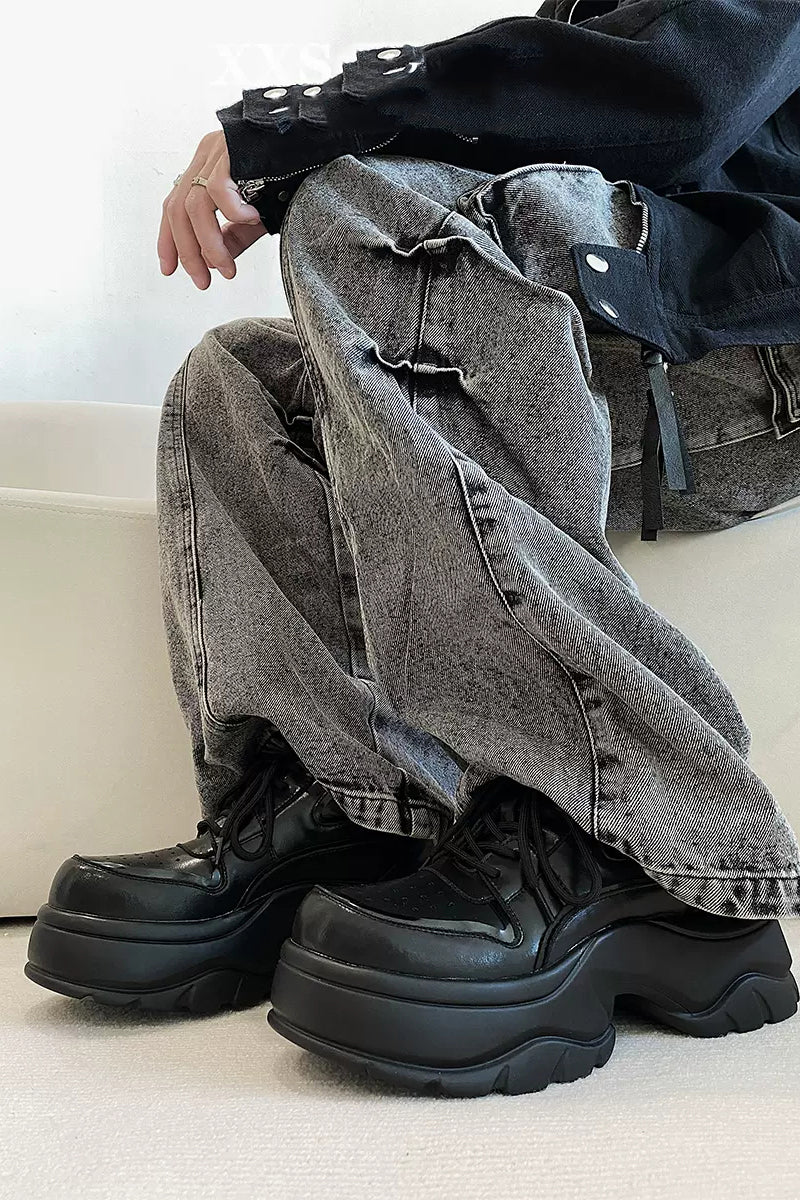 Black Chunky Platform Oxford Shoes - Wolvess