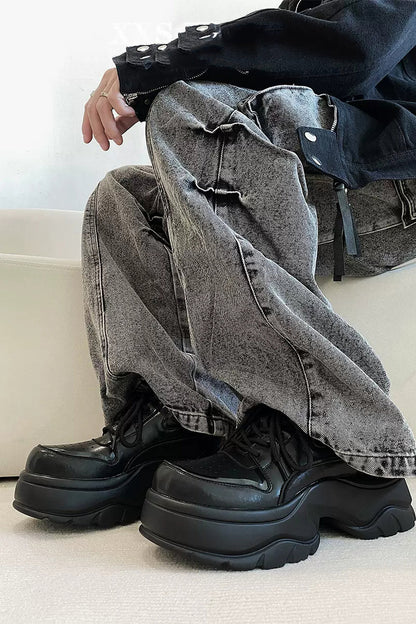 Black Chunky Platform Oxford Shoes - Wolvess