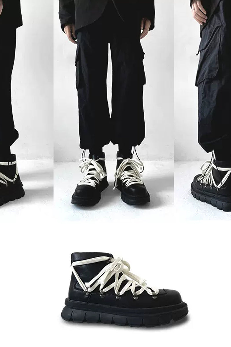 Fashion Black Platform Hiking Combat Boots - Wolvess