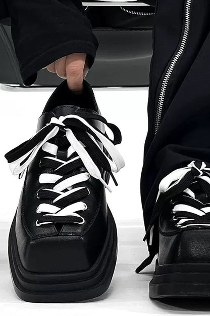 Contrast Platform Chunky School Shoes - Wolvess