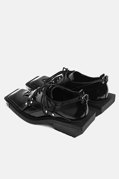 Black Patent Square-Toe Platform Oxfords