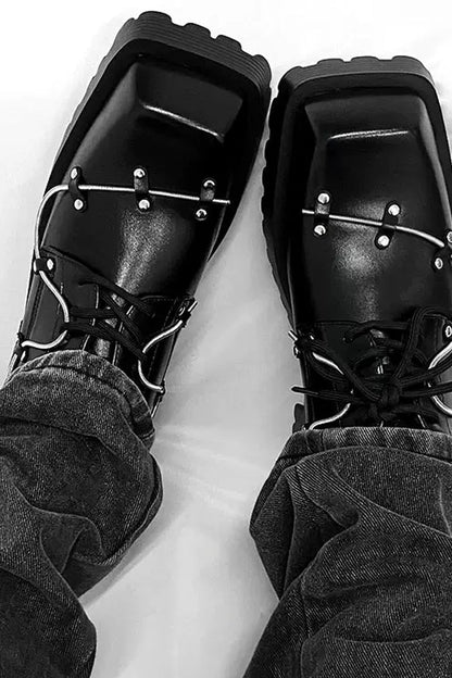 Black Studded Platform Chunky Derby Shoes - Wolvess