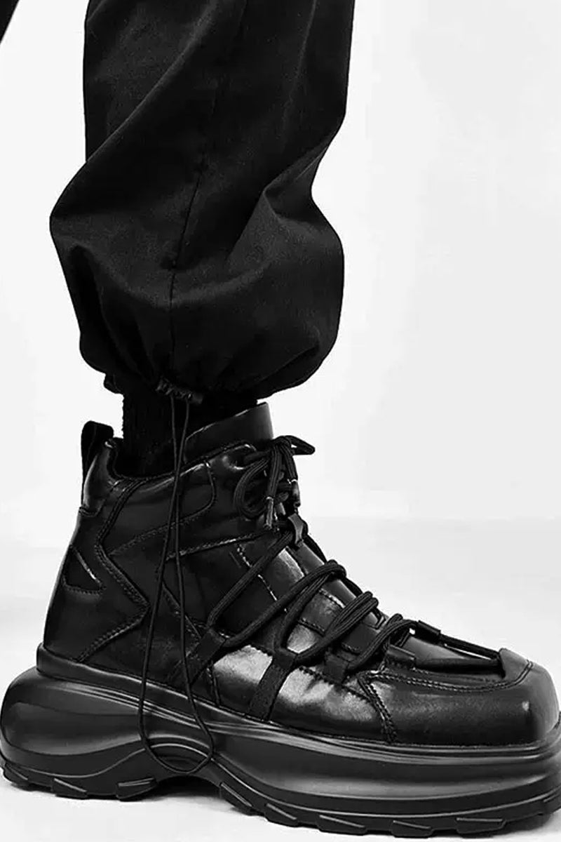 Black Chunky Platform High-Top Sneakers - Wolvess