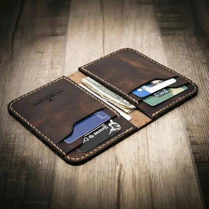 Western Vertical Wallet - Walnut Brown Bull Sheath Leather