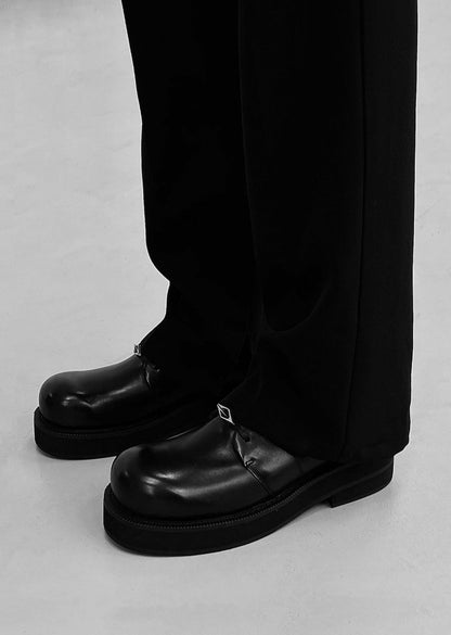 Black Leather Platform Derby Shoes - Wolvess