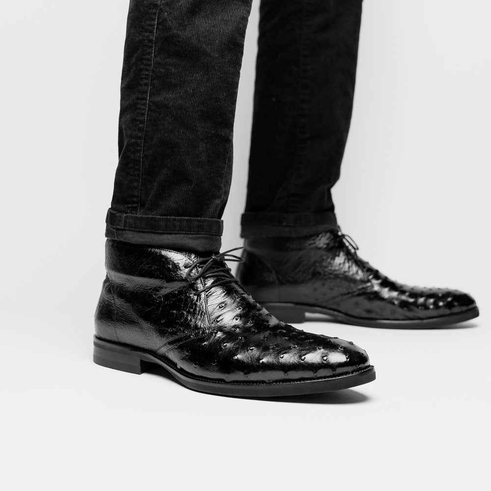 43-594-BLK MARCO Ostrich Quill Chukka Boot, Black Zelli Italia
