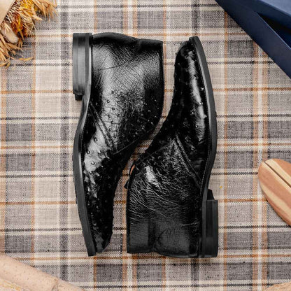 43-594-BLK MARCO Ostrich Quill Chukka Boot, Black Zelli Italia